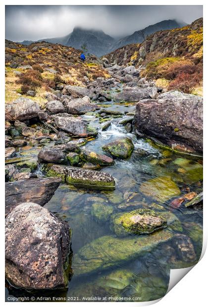 Cwm Idwal River Snowdonia wales cymru  Print by Adrian Evans