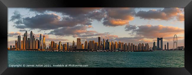 Sunset over the Marina Dubai Framed Print by James Aston