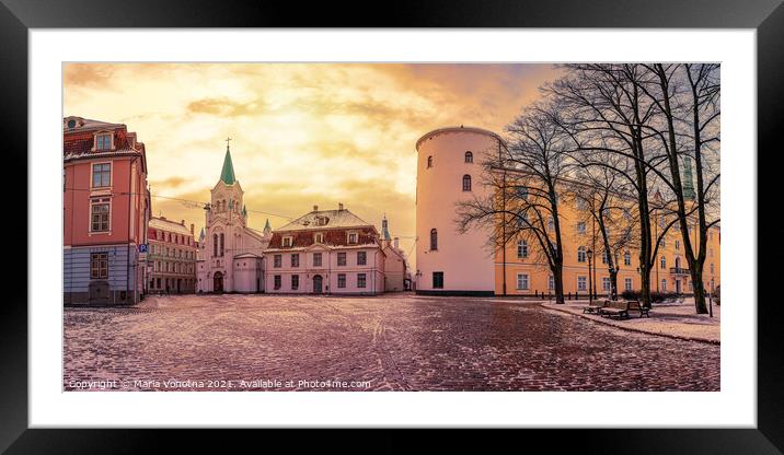 Riga Castle during sunset in winter Framed Mounted Print by Maria Vonotna