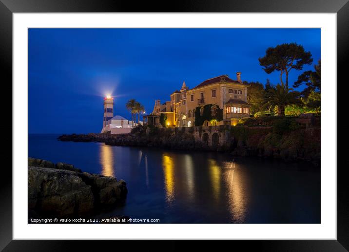 Cascais lighthouse and museum at night Framed Mounted Print by Paulo Rocha