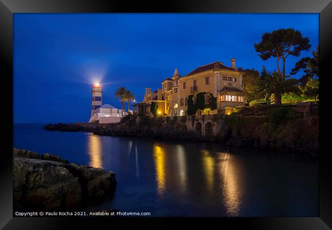 Cascais lighthouse and museum at night Framed Print by Paulo Rocha