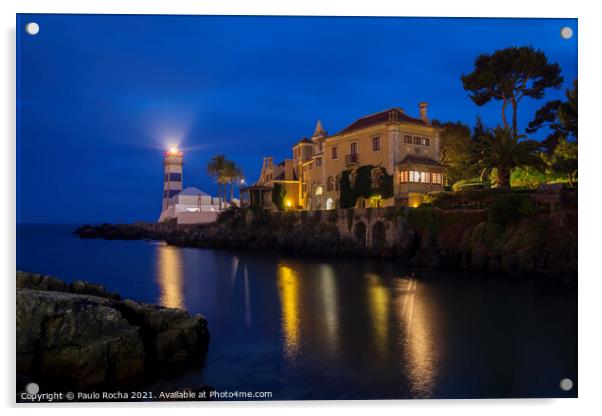 Cascais lighthouse and museum at night Acrylic by Paulo Rocha