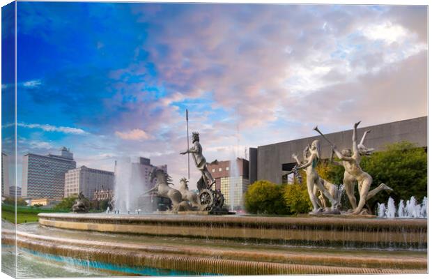 Monterrey, Macroplaza, Landmark Neptune Fountain,  Canvas Print by Elijah Lovkoff
