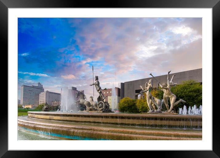 Monterrey, Macroplaza, Landmark Neptune Fountain,  Framed Mounted Print by Elijah Lovkoff