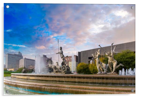 Monterrey, Macroplaza, Landmark Neptune Fountain,  Acrylic by Elijah Lovkoff