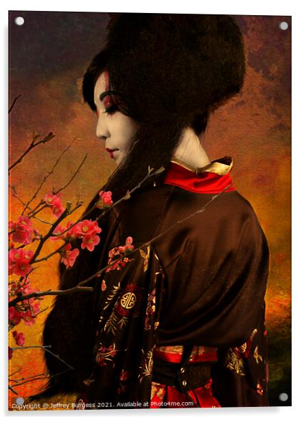 Geisha with Quince Acrylic by Jeffrey Burgess