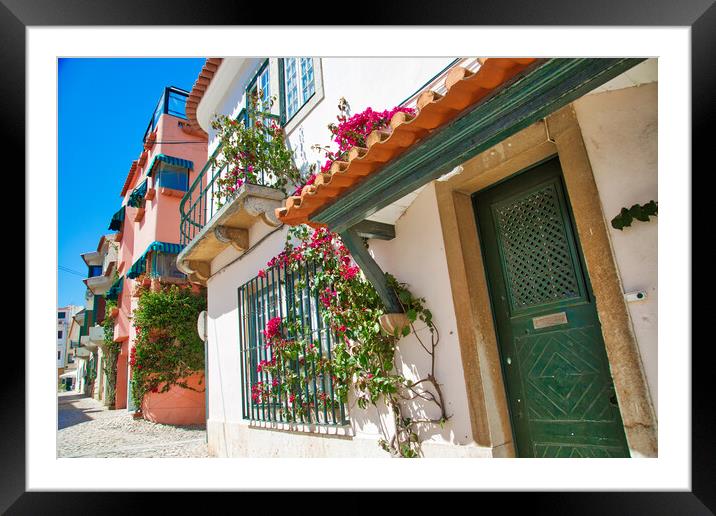 Scenic Cascais streets in historic center Framed Mounted Print by Elijah Lovkoff