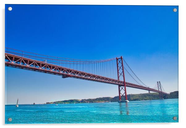 Landmark suspension 25 of April bridge over Tagus River in Lisbon Acrylic by Elijah Lovkoff