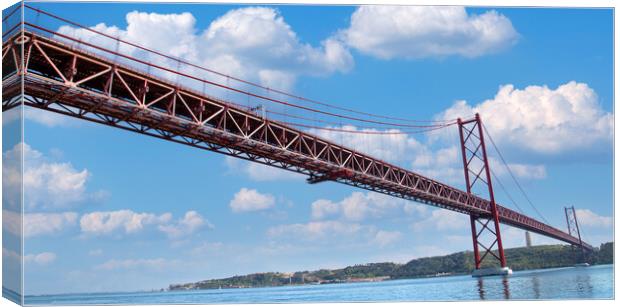 Landmark suspension 25 of April bridge over Tagus River in Lisbon Canvas Print by Elijah Lovkoff