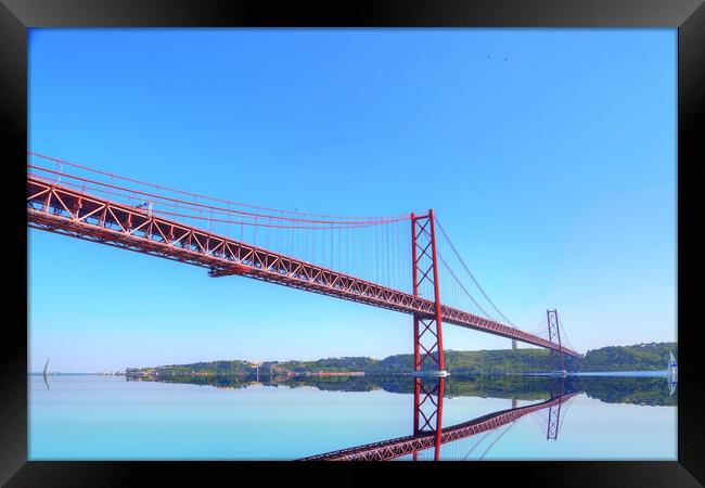Lisbon, Landmark suspension 25 of April bridge Framed Print by Elijah Lovkoff