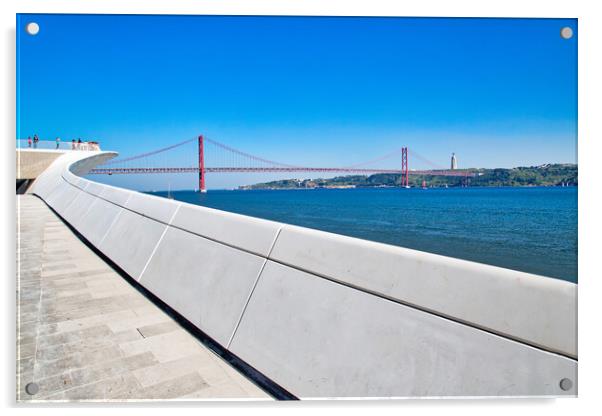 Landmark suspension 25 of April bridge over Tagus River in Lisbon Acrylic by Elijah Lovkoff