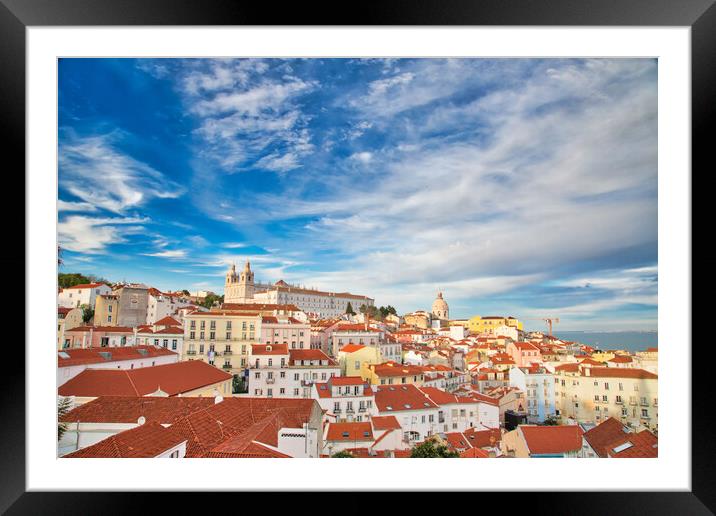 Lisbon, Scenic Alfama lookout with San Vicente (Saint Vincent) statue Framed Mounted Print by Elijah Lovkoff