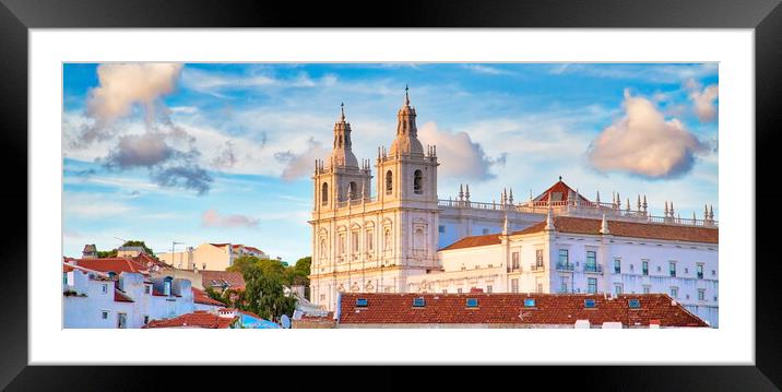 Scenic Alfama lookout with San Vicente (Saint Vincent) statue an Framed Mounted Print by Elijah Lovkoff