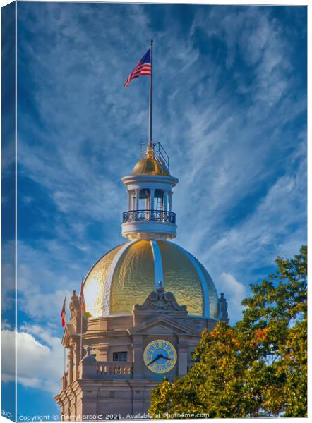Gold Domed Clock Tower on City Hall Canvas Print by Darryl Brooks
