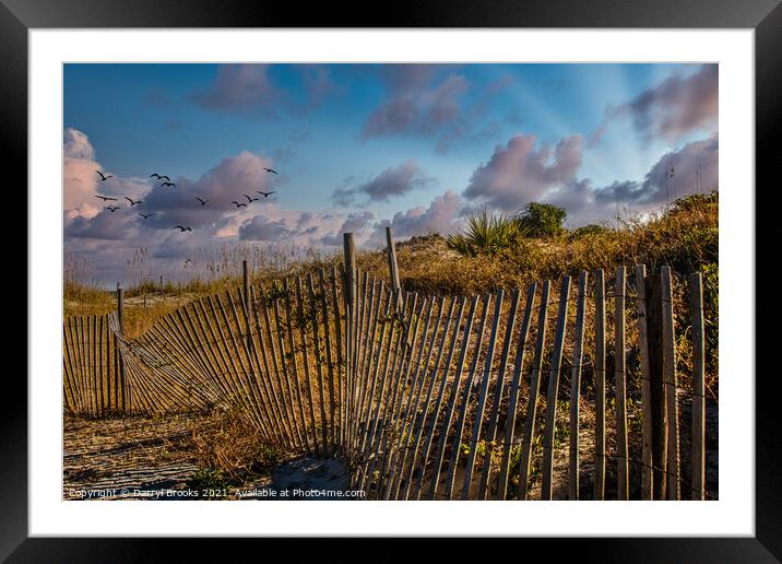 Fence Beside Sunset Beach Framed Mounted Print by Darryl Brooks