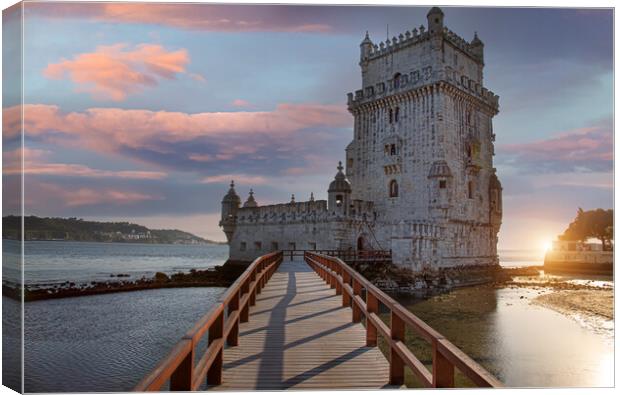 Portugal, Lisbon, Belem Tower at sunset on the bank of the Tagus River Canvas Print by Elijah Lovkoff