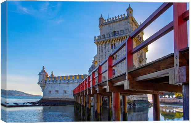 Lisbon, Belem Tower at sunset on the bank of the Tagus River Canvas Print by Elijah Lovkoff