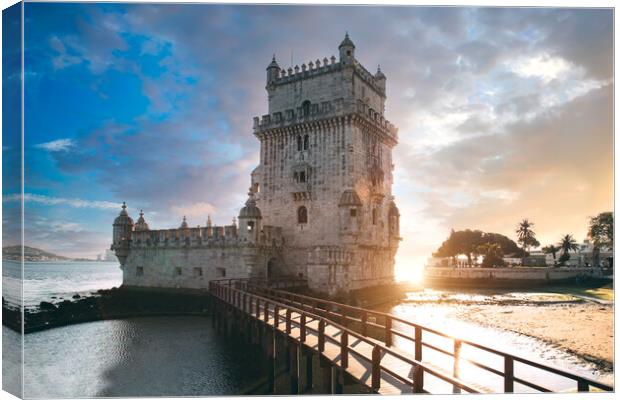 Lisbon, Belem Tower at sunset on the bank of the Tagus River Canvas Print by Elijah Lovkoff