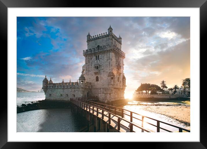 Lisbon, Belem Tower at sunset on the bank of the Tagus River Framed Mounted Print by Elijah Lovkoff