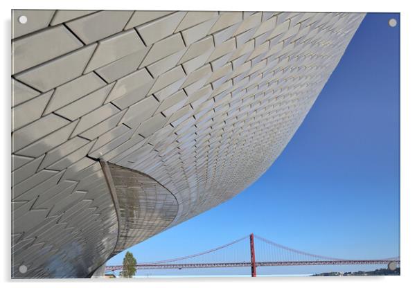Lisbon, Portugal, Landmark suspension 25 of April bridge Acrylic by Elijah Lovkoff