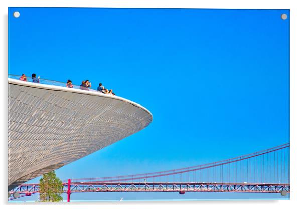 Famous MAAT Museum in Lisbon near river Tagus and Landmark 25 of April bridge Acrylic by Elijah Lovkoff