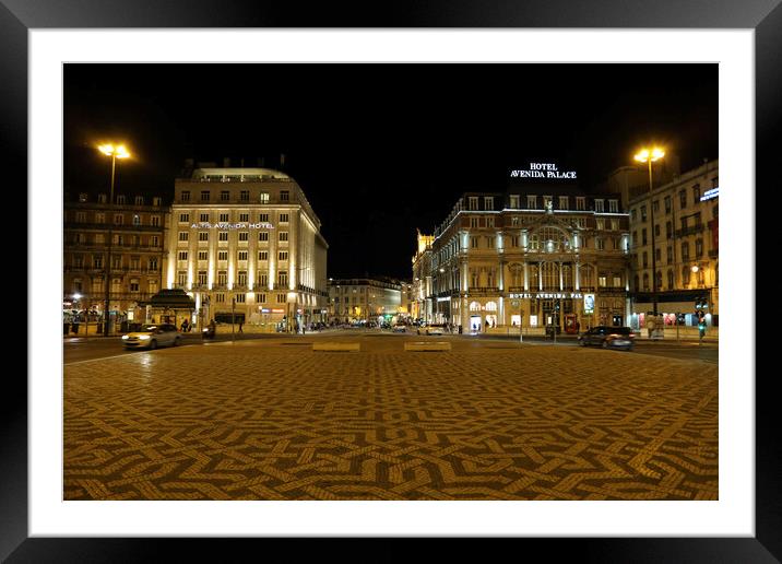 Lisbon, Independence square, Lisbon (Praca de Restauradores) at night Framed Mounted Print by Elijah Lovkoff