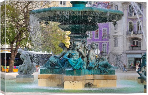 Lisbon, Rossio Square fountain Canvas Print by Elijah Lovkoff