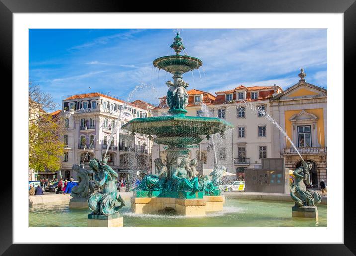 Famous Rossio Square in Lisbon Framed Mounted Print by Elijah Lovkoff