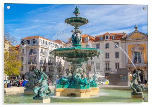 Famous Rossio Square in Lisbon Acrylic by Elijah Lovkoff