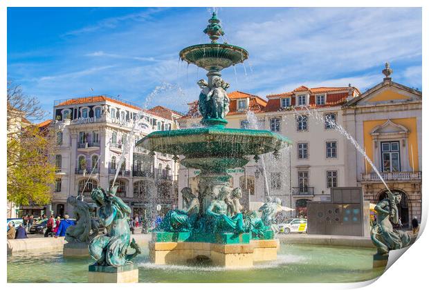 Famous Rossio Square in Lisbon Print by Elijah Lovkoff