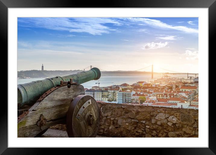 Scenic panoramic views of Lisbon from Saint George Castle (Sao Jorge) lookout Framed Mounted Print by Elijah Lovkoff