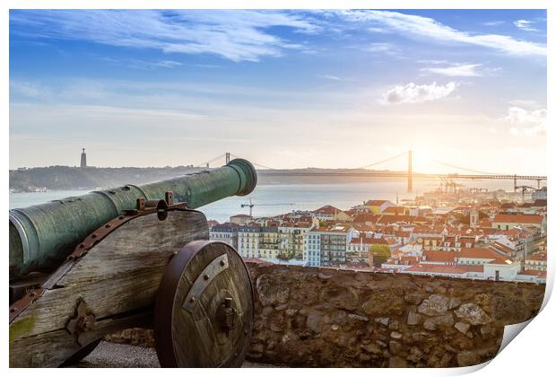 Scenic panoramic views of Lisbon from Saint George Castle (Sao Jorge) lookout Print by Elijah Lovkoff