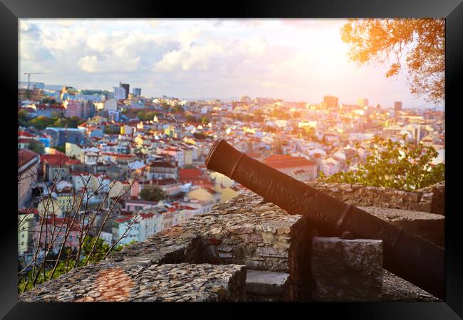 Scenic panoramic views of Lisbon from Saint George Castle (Sao Jorge) lookout Framed Print by Elijah Lovkoff