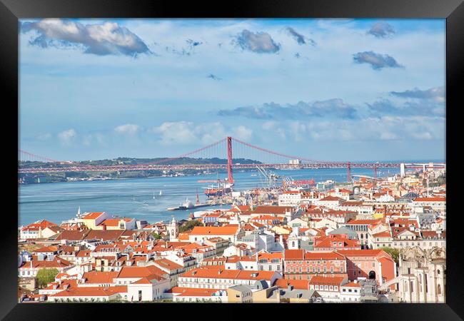 Scenic panoramic views of Lisbon from Saint George Castle (Sao Jorge) lookout Framed Print by Elijah Lovkoff