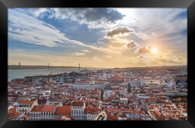 Scenic panoramic views of Lisbon from Saint George Castle (Sao J Framed Print by Elijah Lovkoff