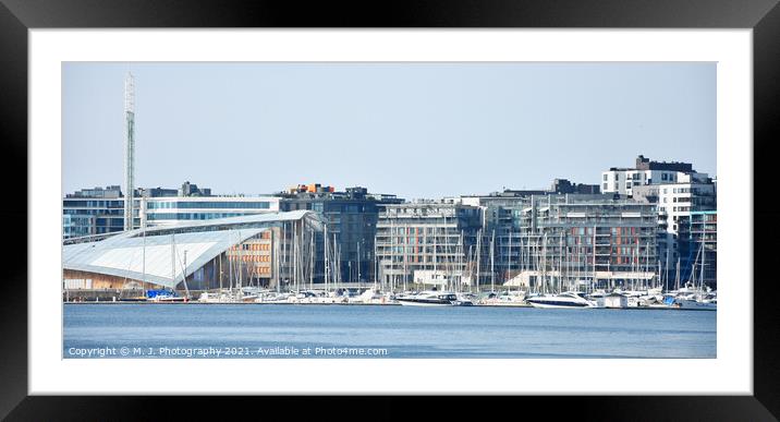 Oslo harbor or harbour at the Aker Brygge neighbou Framed Mounted Print by M. J. Photography