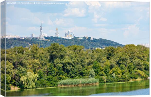 Beautiful summer landscape of the Dnipro islands to the Kyiv hills and the Pechersk Lavra on the horizon. Canvas Print by Sergii Petruk