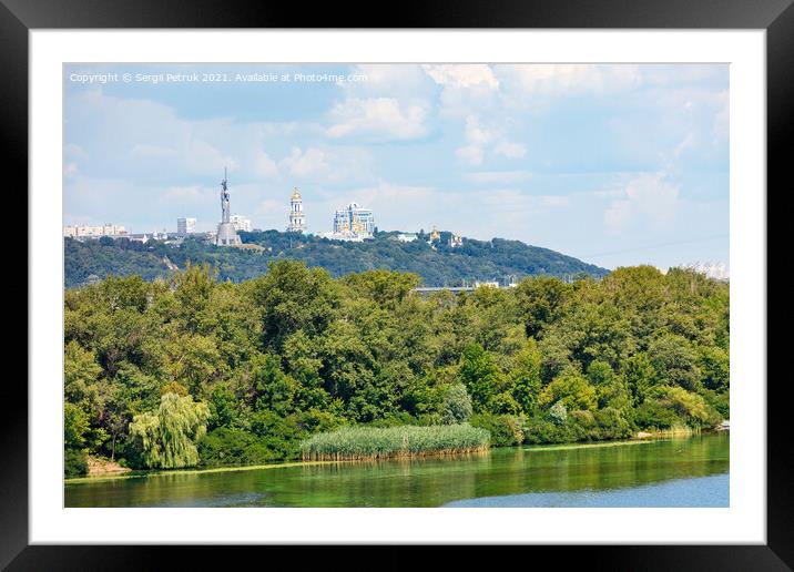 Beautiful summer landscape of the Dnipro islands to the Kyiv hills and the Pechersk Lavra on the horizon. Framed Mounted Print by Sergii Petruk