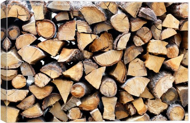 Roughly chopped wood, neatly stacked on top of each other. Canvas Print by Sergii Petruk