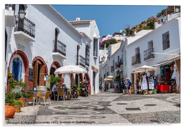 Tourists in Frigiliana in Andalusia, Spain Acrylic by Angus McComiskey