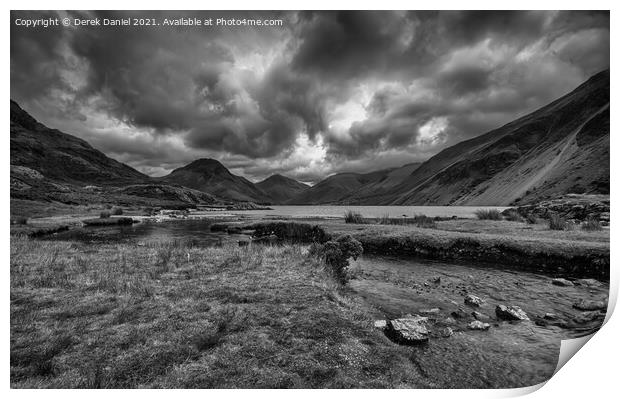 cloudy day at Wastwater in the Lake District (mono Print by Derek Daniel