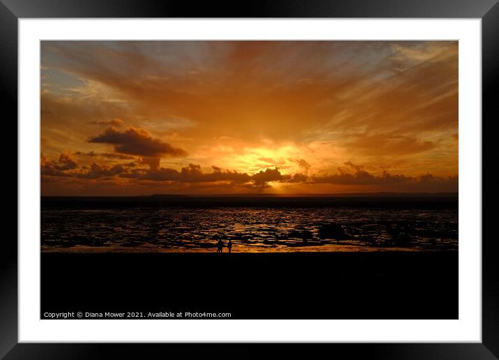 Weston Super mare Sunset Somerset Framed Mounted Print by Diana Mower