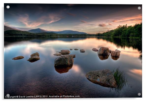 Loch Morlich - Sunset Acrylic by David Lewins (LRPS)