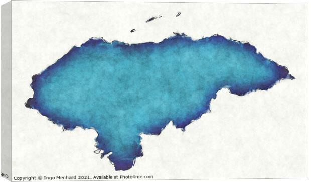 Honduras map with drawn lines and blue watercolor illustration Canvas Print by Ingo Menhard