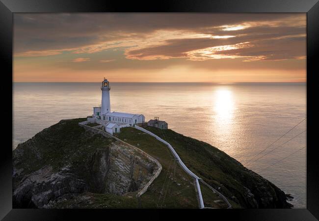 Dusk at South Stack lighthouse Framed Print by Leighton Collins