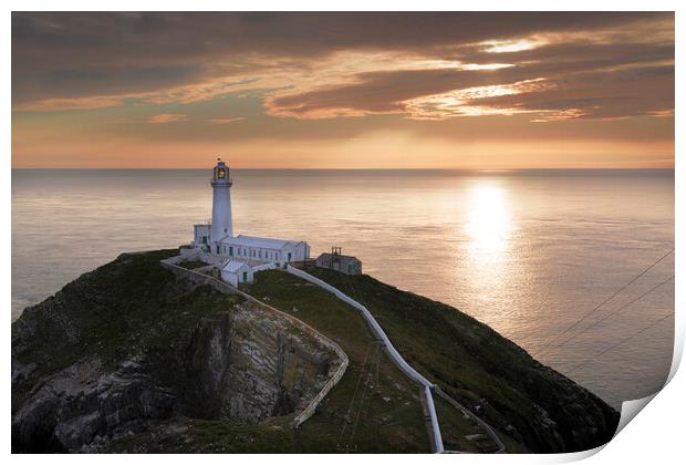 Dusk at South Stack lighthouse Print by Leighton Collins