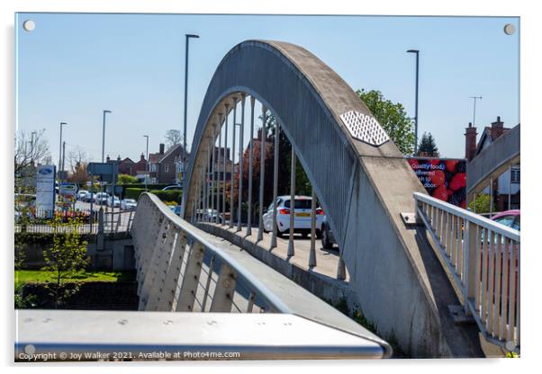 A modern steel road bridge over the river Aon Acrylic by Joy Walker