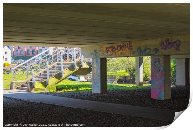 Walkway underneath a roadbridge over the river Avon, Evesham, Wo Print by Joy Walker