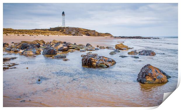 Covesea Lighthouse at Lossiemouth Print by John Frid