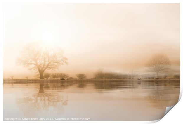 Rural misty Norfolk landscape with water reflections Print by Simon Bratt LRPS